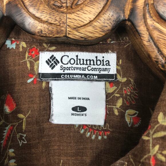 Columbia Cotton Button Up Tailored Fit Brown Floral Paisley Pearlescent Buttons - Picture 3 of 9